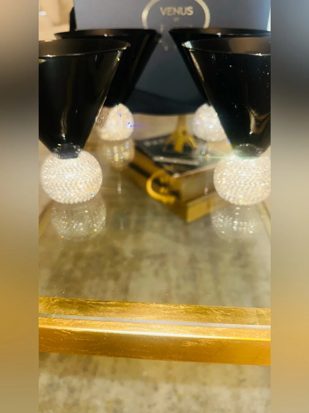 Black Martini Glasses with Crystal Ball Bases